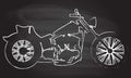 Motorcycle icon or sign. Vector black silhouette of bike or motorcycle isolated on blackboard texture with chalk rubbed background